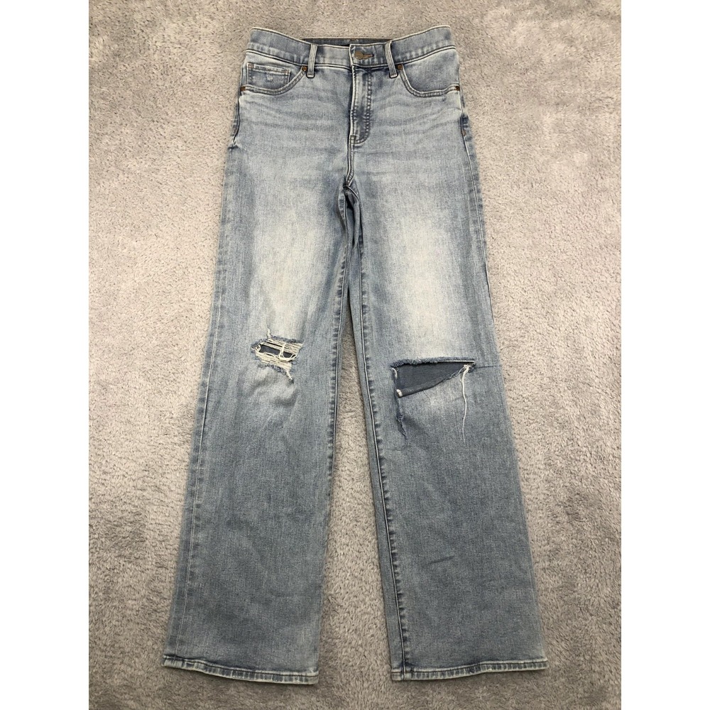Express Jeans Women's 4R (29x32.5) Blue Wide Leg High Rise Distressed Denim